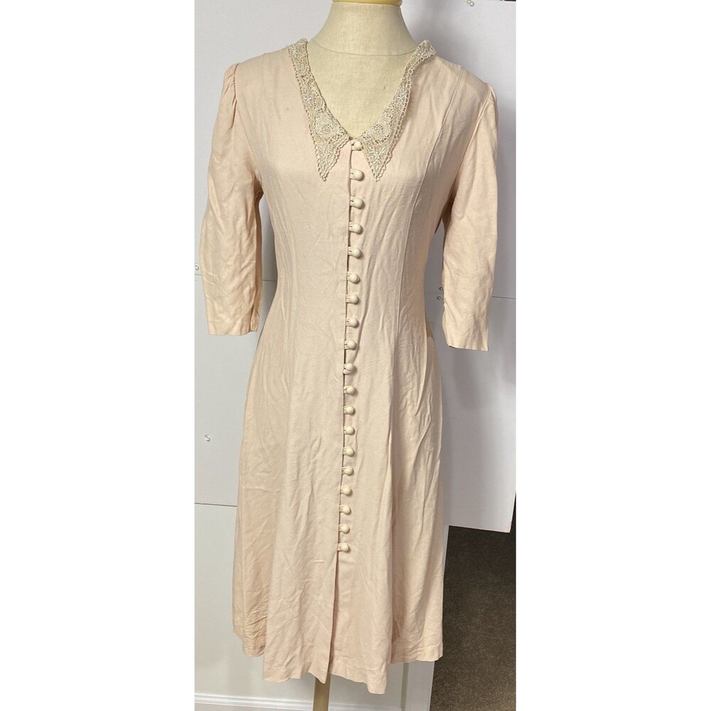 ULTRA DRESS NEW YORK WOMEN'S GORGEOUS BEIGE LONG DRESS/PEARL BUTTONS/SIZE 8P